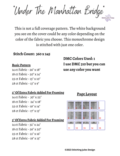 Stitching Jules Design Cross Stitch Pattern Manhattan Bridge Cross Stitch Pattern | Instant PDF Download