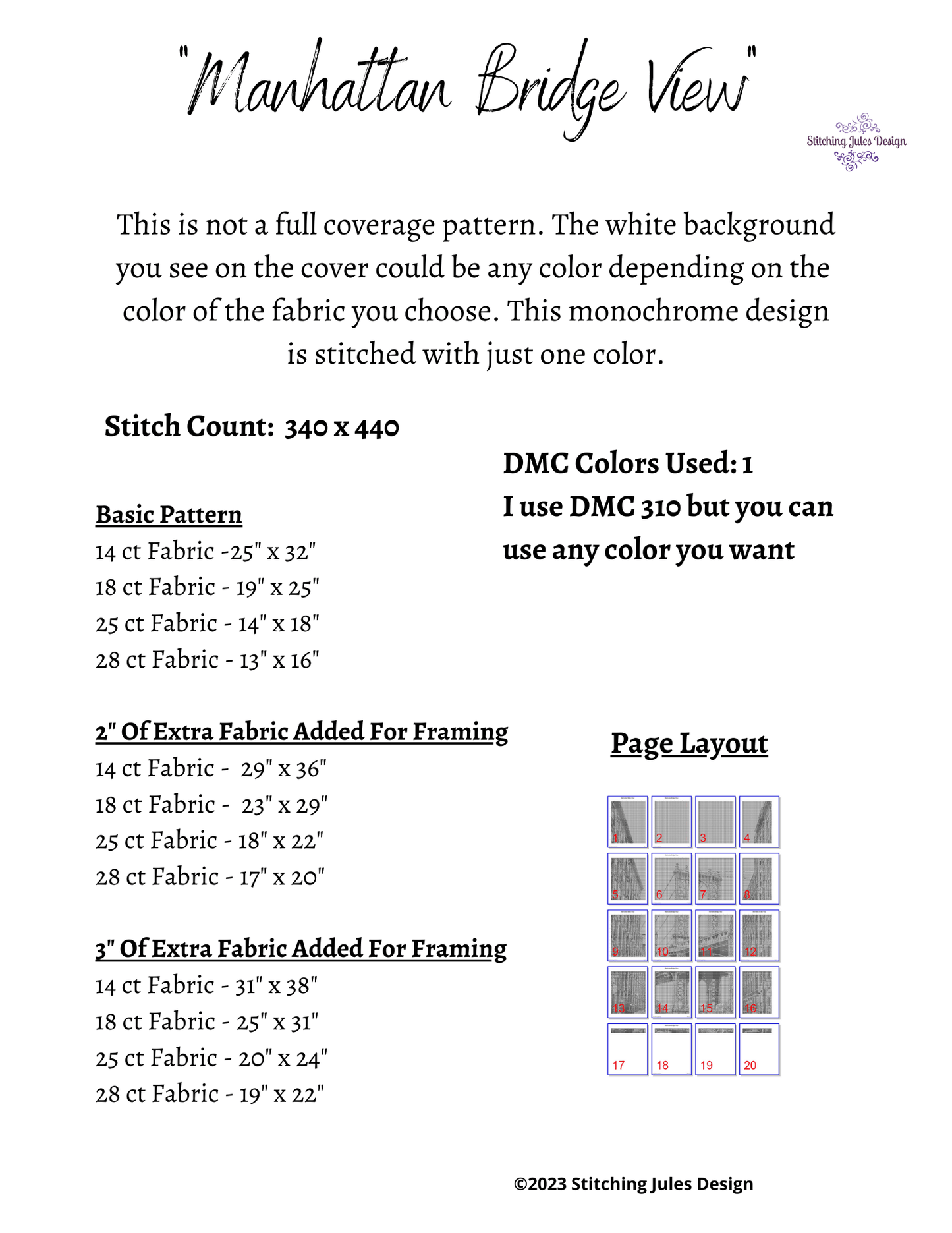 Stitching Jules Design Cross Stitch Pattern Manhattan Bridge New York City Cross Stitch Pattern Instant PDF Download