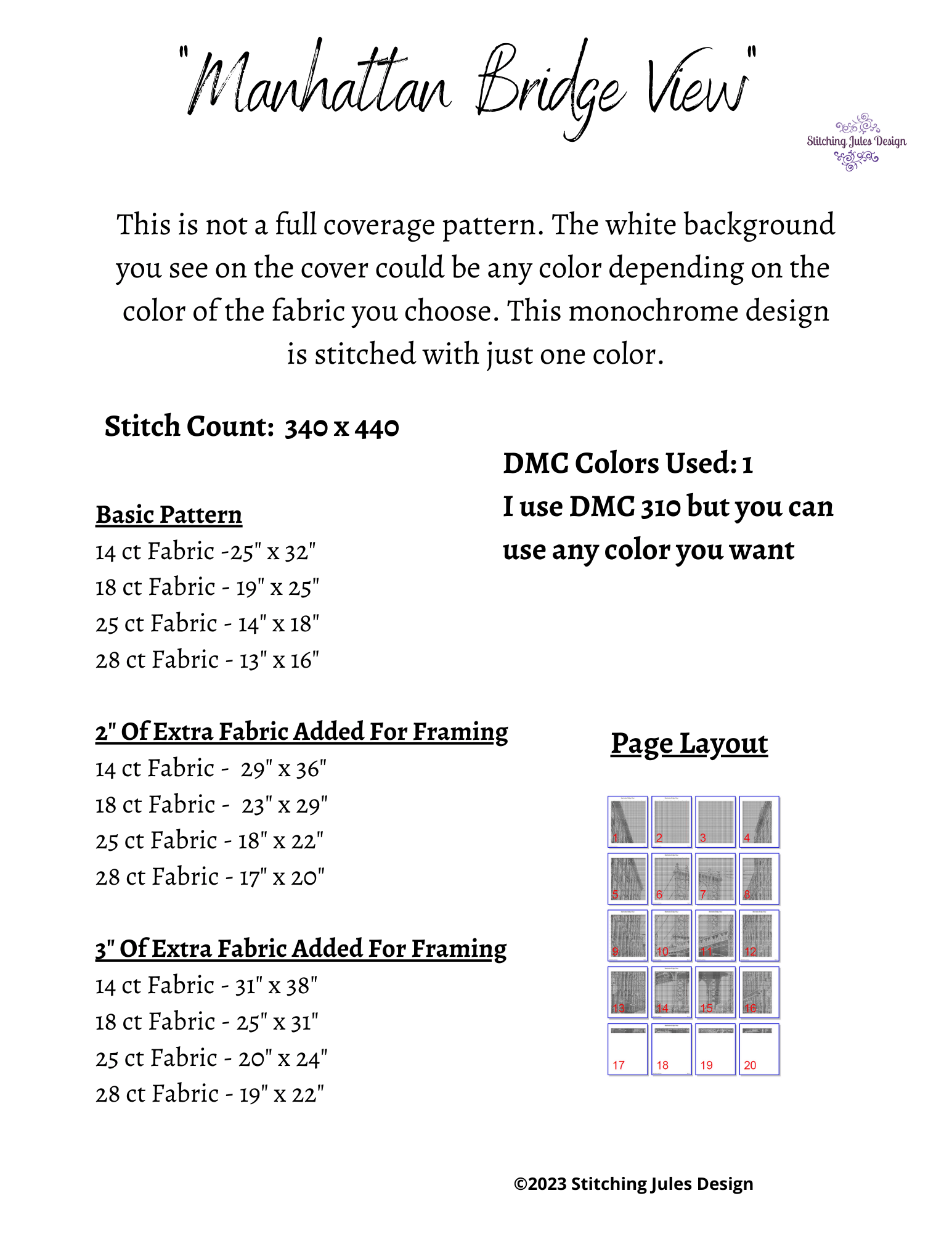 Stitching Jules Design Cross Stitch Pattern Manhattan Bridge New York City Cross Stitch Pattern Instant PDF Download