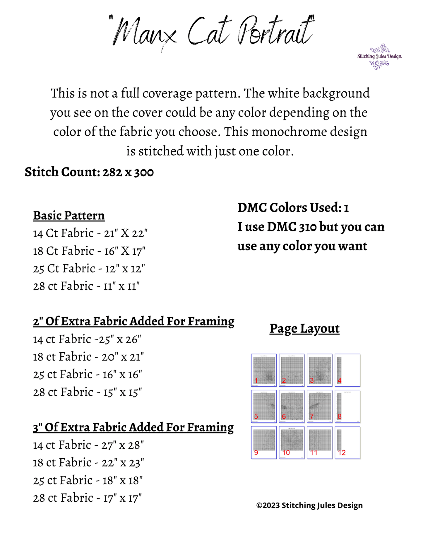 Stitching Jules Design Cross Stitch Pattern Manx Cross Stitch Pattern | Cat Cross Stitch Pattern | Blackwork | Instant PDF Download And Physical Pattern Options
