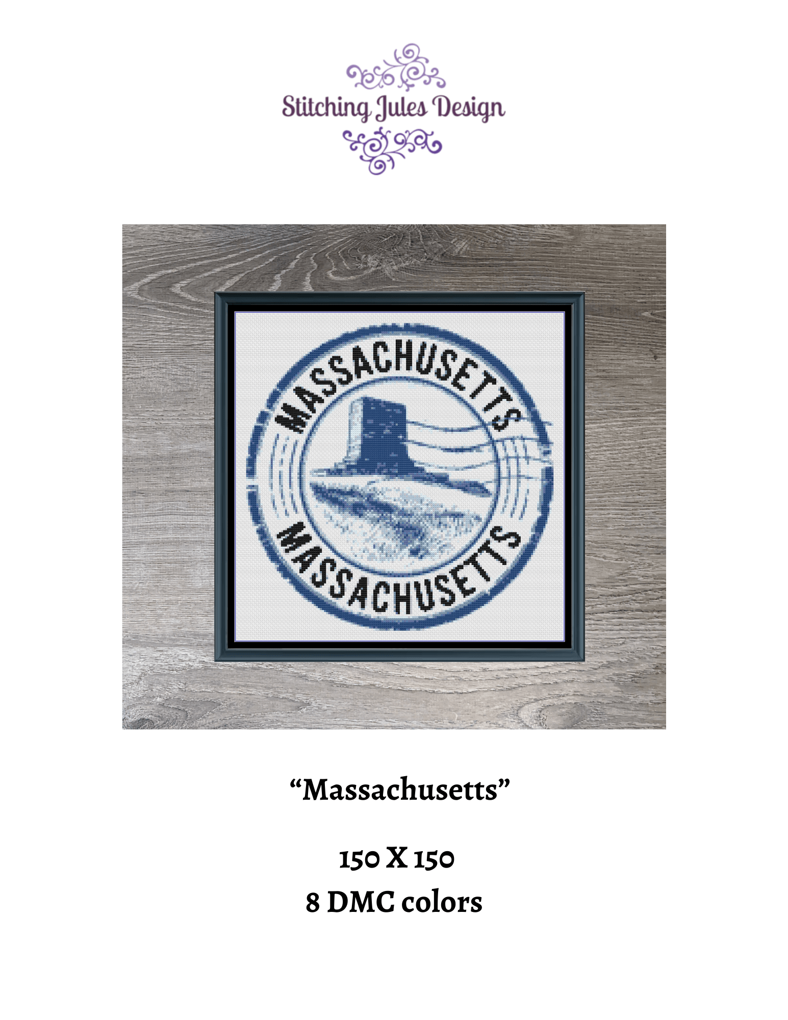 Stitching Jules Design Cross Stitch Pattern Massachusetts US State Counted Cross Stritch Pattern | Instant Download PDF
