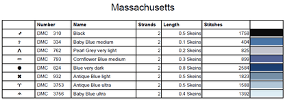 Stitching Jules Design Cross Stitch Pattern Massachusetts US State Counted Cross Stritch Pattern | Instant Download PDF