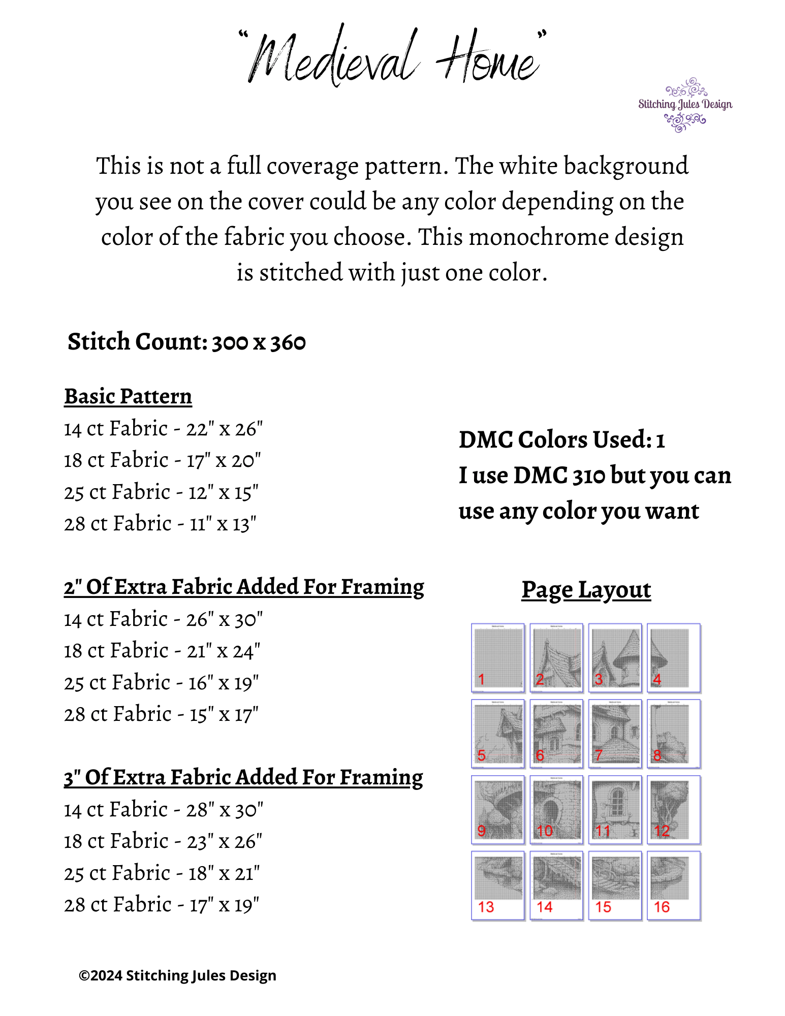 Stitching Jules Design Cross Stitch Pattern Medieval Castle House Counted Cross Stitch Pattern | Monochrome Cross Stitch | Instant Download PDF