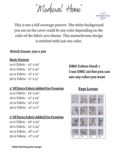 Stitching Jules Design Cross Stitch Pattern Medieval Castle House Counted Cross Stitch Pattern | Monochrome Cross Stitch | Instant Download PDF