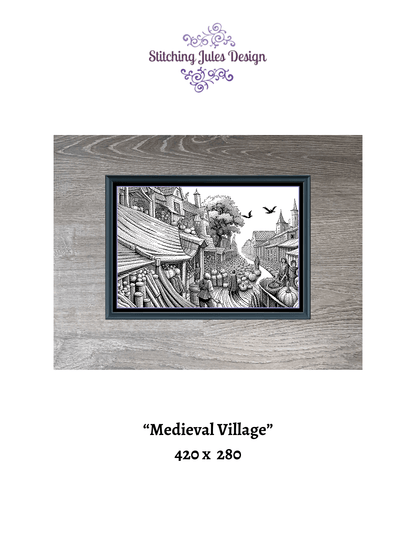 Stitching Jules Design Cross Stitch Pattern Medieval Village Middle Ages Monochrome Counted Cross-Stitch Pattern Digital Download