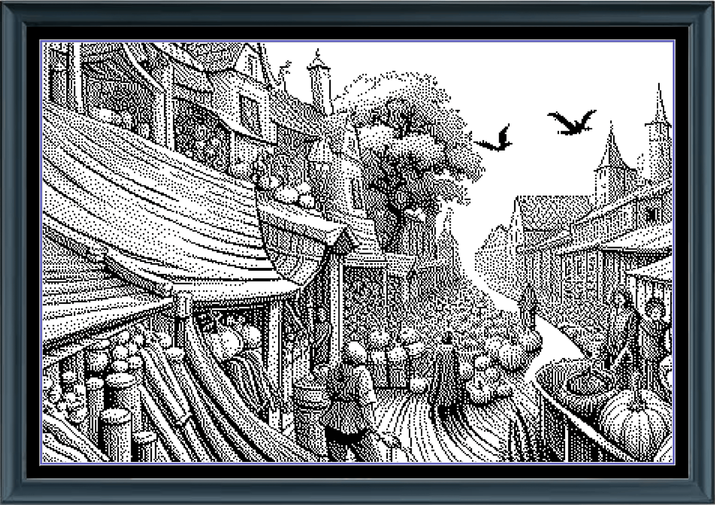 Stitching Jules Design Cross Stitch Pattern Medieval Village Middle Ages Monochrome Counted Cross-Stitch Pattern Digital Download