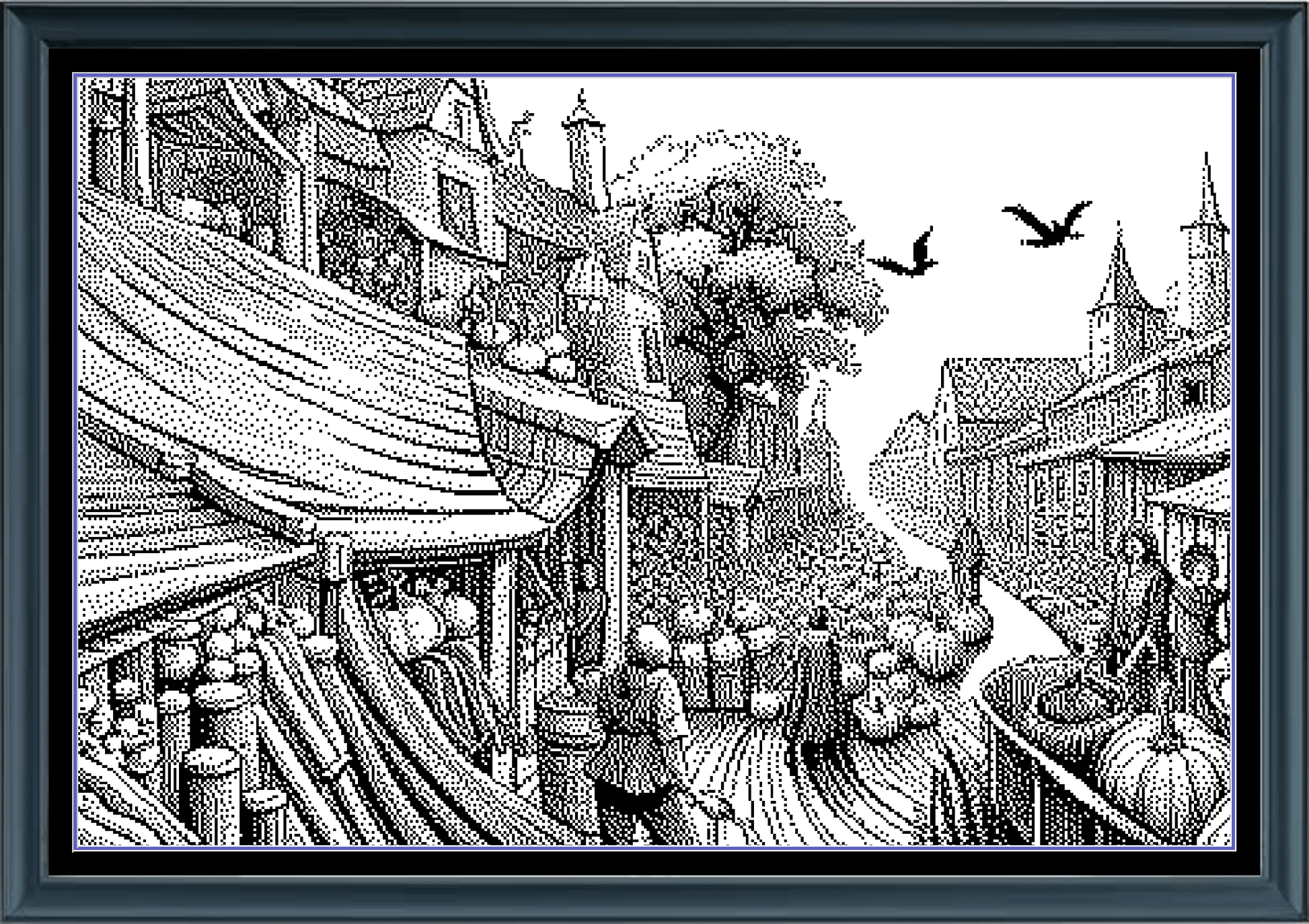 Stitching Jules Design Cross Stitch Pattern Medieval Village Middle Ages Monochrome Counted Cross-Stitch Pattern Digital Download