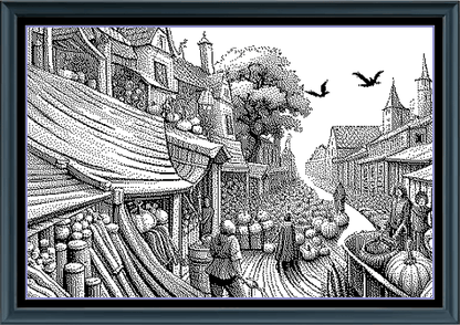 Stitching Jules Design Cross Stitch Pattern Medieval Village Middle Ages Monochrome Counted Cross-Stitch Pattern Digital Download