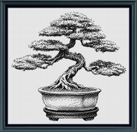 Thumbnail for Stitching Jules Design Cross Stitch Pattern Medium Bonsai Tree Monochrome