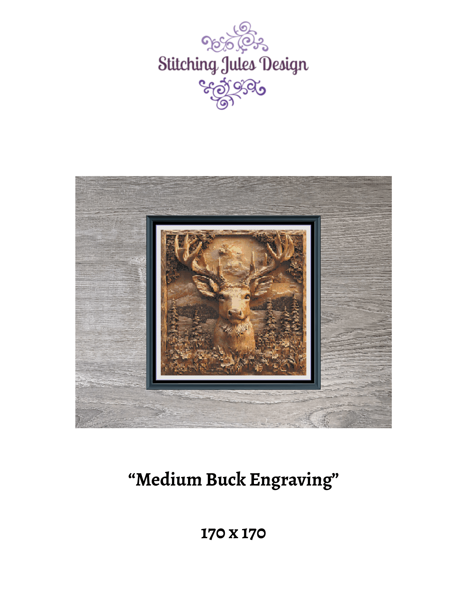 Stitching Jules Design Cross Stitch Pattern Medium Buck Engraving Full Coverage Counted Cross-Stitch Pattern (Digital Download)