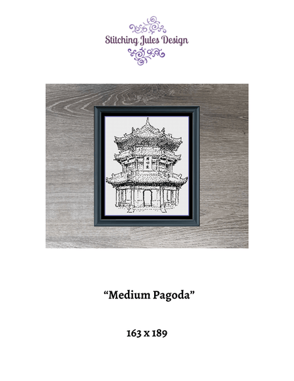 Stitching Jules Design Cross Stitch Pattern Medium Japanese Pagoda Monochrome Counted Cross-Stitch Pattern | Instant Download PDF