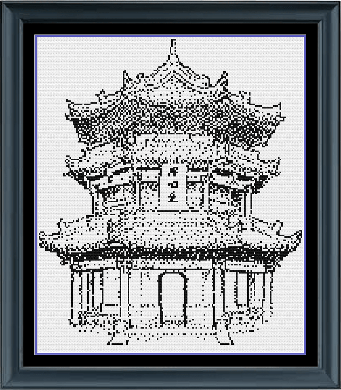 Stitching Jules Design Cross Stitch Pattern Medium Japanese Pagoda Monochrome Counted Cross-Stitch Pattern | Instant Download PDF