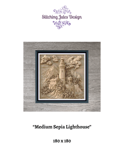 Stitching Jules Design Cross Stitch Pattern Medium Lighthouse Sepia Full Coverage Large Counted Cross Stitch Pattern (Digital Download)