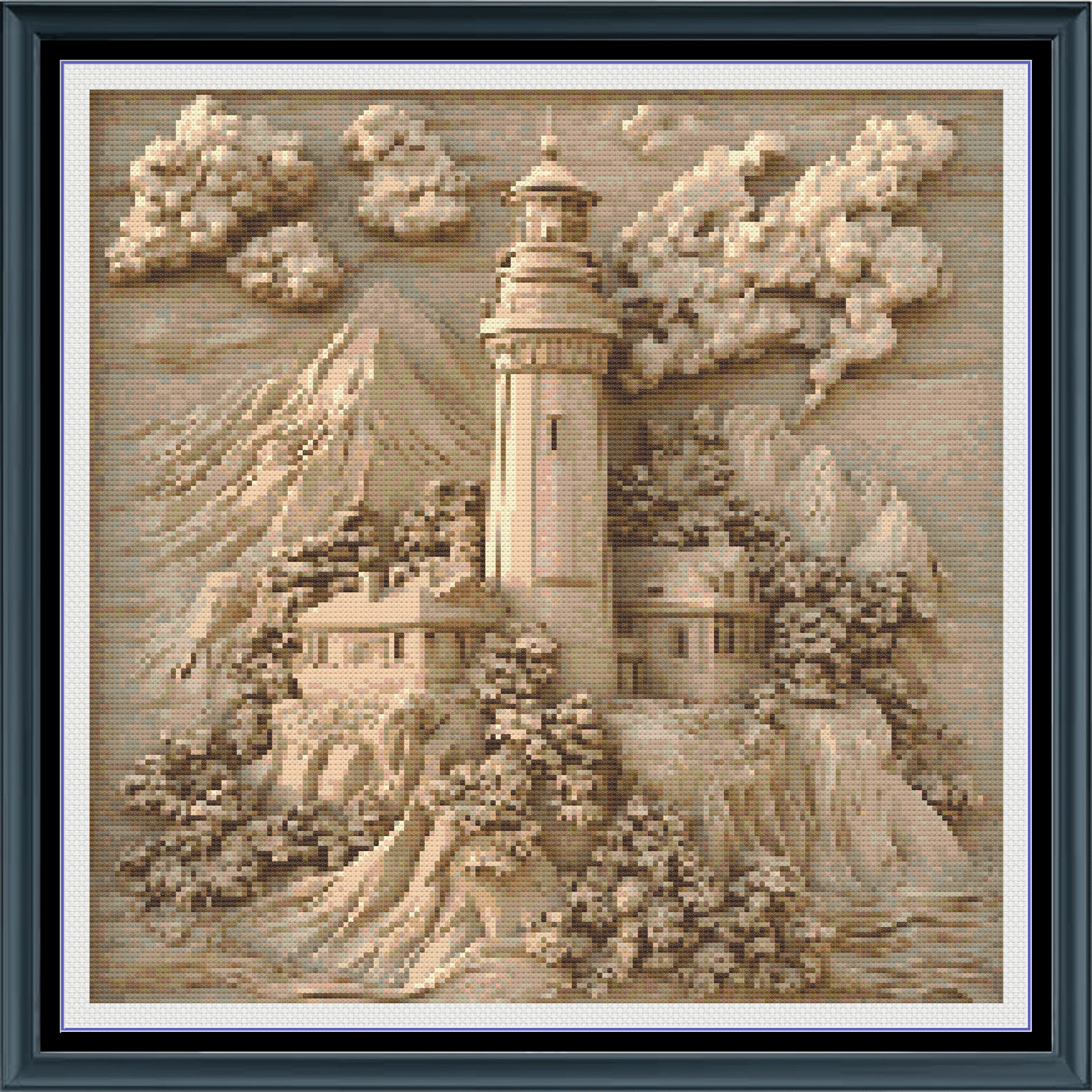 Stitching Jules Design Cross Stitch Pattern Medium Lighthouse Sepia Full Coverage Large Counted Cross Stitch Pattern (Digital Download)