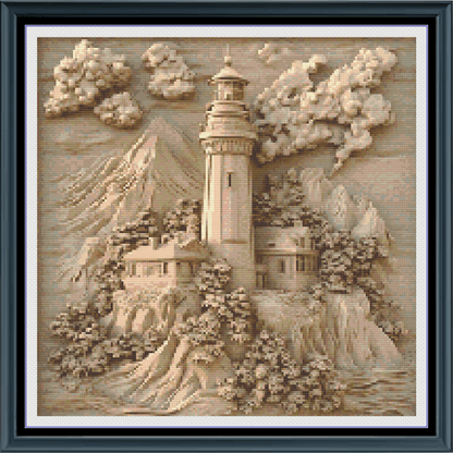 Stitching Jules Design Cross Stitch Pattern Medium Lighthouse Sepia Full Coverage Large Counted Cross Stitch Pattern (Digital Download)