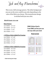 Thumbnail for Stitching Jules Design Cross Stitch Pattern Medium Lock and Key Monochrome