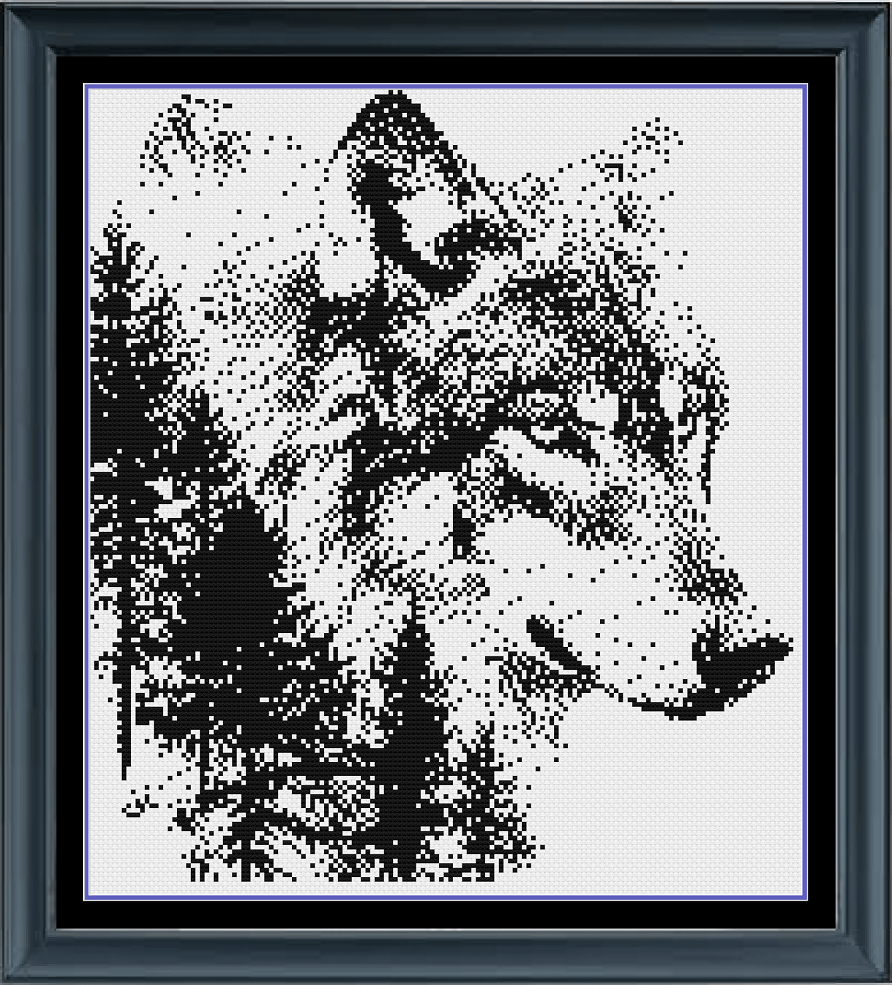 Stitching Jules Design Cross Stitch Pattern Medium Monochrome Wolf Counted Cross-Stitch Pattern | Instant Download PDF