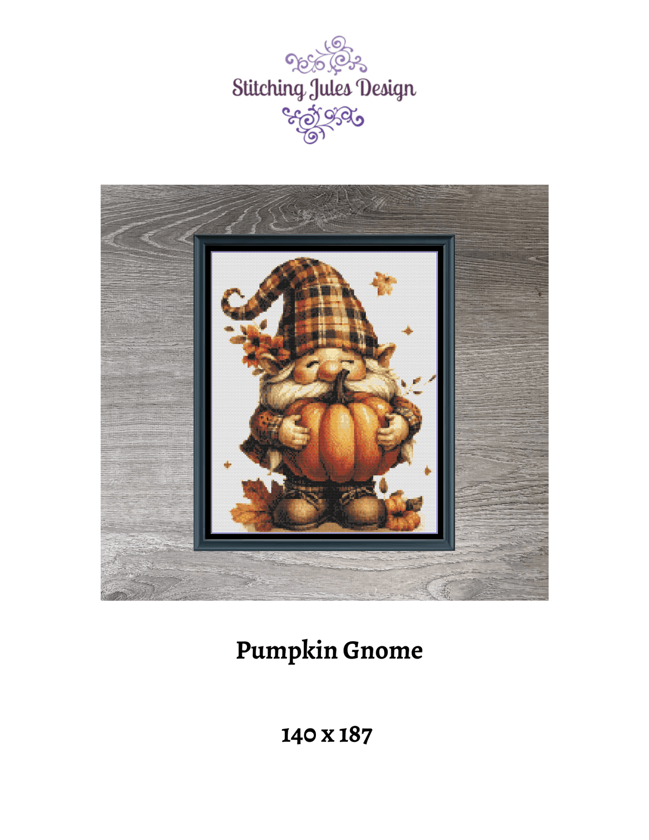 Stitching Jules Design Cross Stitch Pattern Medium Pumpkin Gnome Autumn Cute Counted Cross-Stitch Pattern | Instant Download PDF