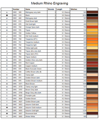 Stitching Jules Design Cross Stitch Pattern Medium Rhino Wildlife Engraving Full Coverage Counted Cross-Stitch Pattern (Digital Download)