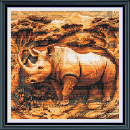 Stitching Jules Design Cross Stitch Pattern Medium Rhino Wildlife Engraving Full Coverage Counted Cross-Stitch Pattern (Digital Download)