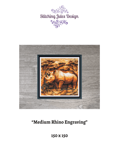 Stitching Jules Design Cross Stitch Pattern Medium Rhino Wildlife Engraving Full Coverage Counted Cross-Stitch Pattern (Digital Download)