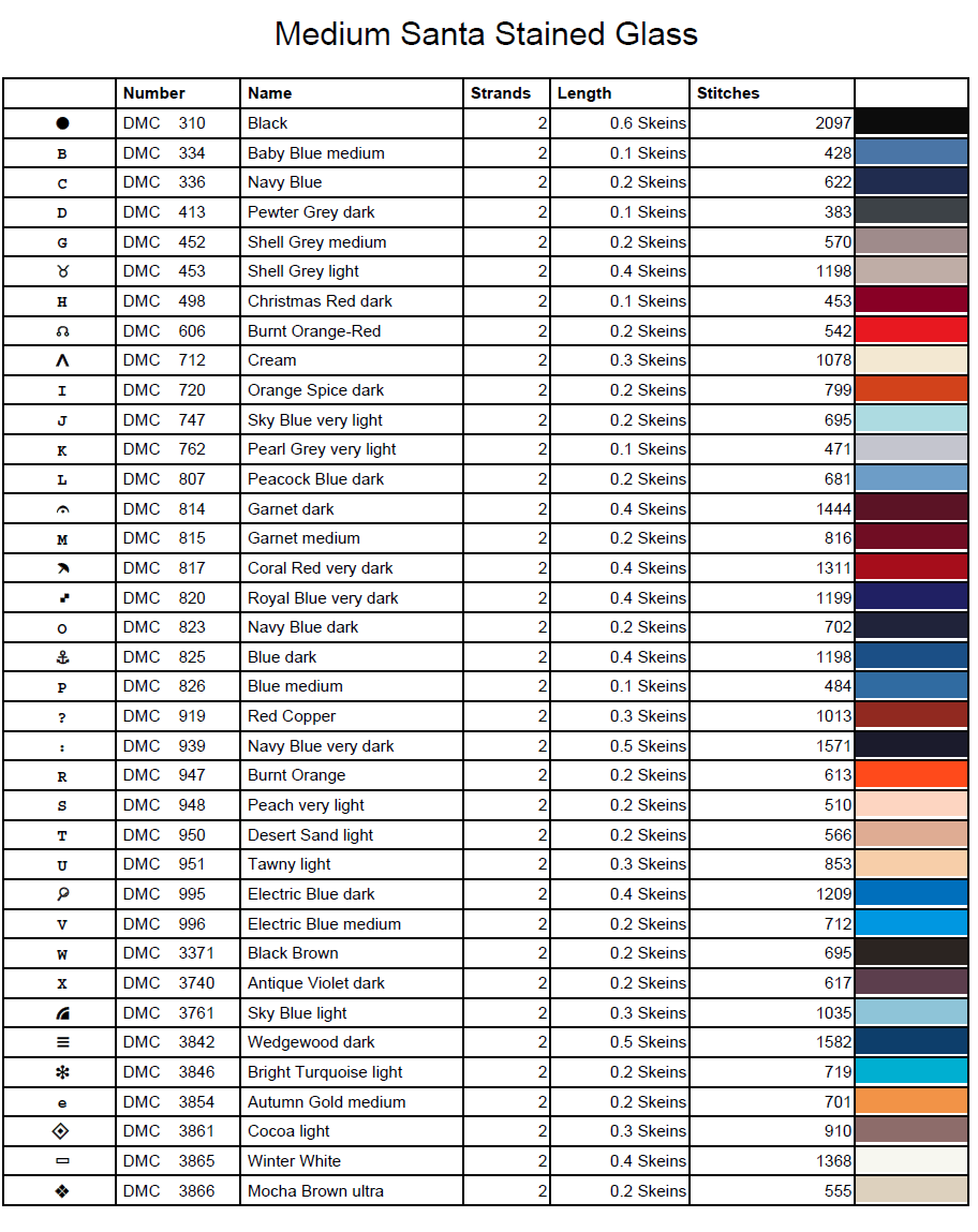 Stitching Jules Design Cross Stitch Pattern Medium Santa Stained Glass Christmas Full Coverage Counted Cross-Stitch Pattern (Digital Download)