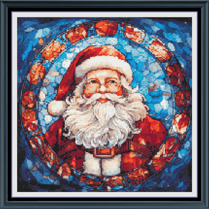 Stitching Jules Design Cross Stitch Pattern Medium Santa Stained Glass Christmas Full Coverage Counted Cross-Stitch Pattern (Digital Download)