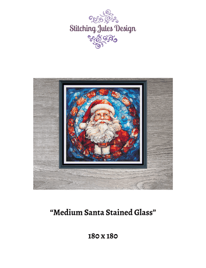 Stitching Jules Design Cross Stitch Pattern Medium Santa Stained Glass Christmas Full Coverage Counted Cross-Stitch Pattern (Digital Download)