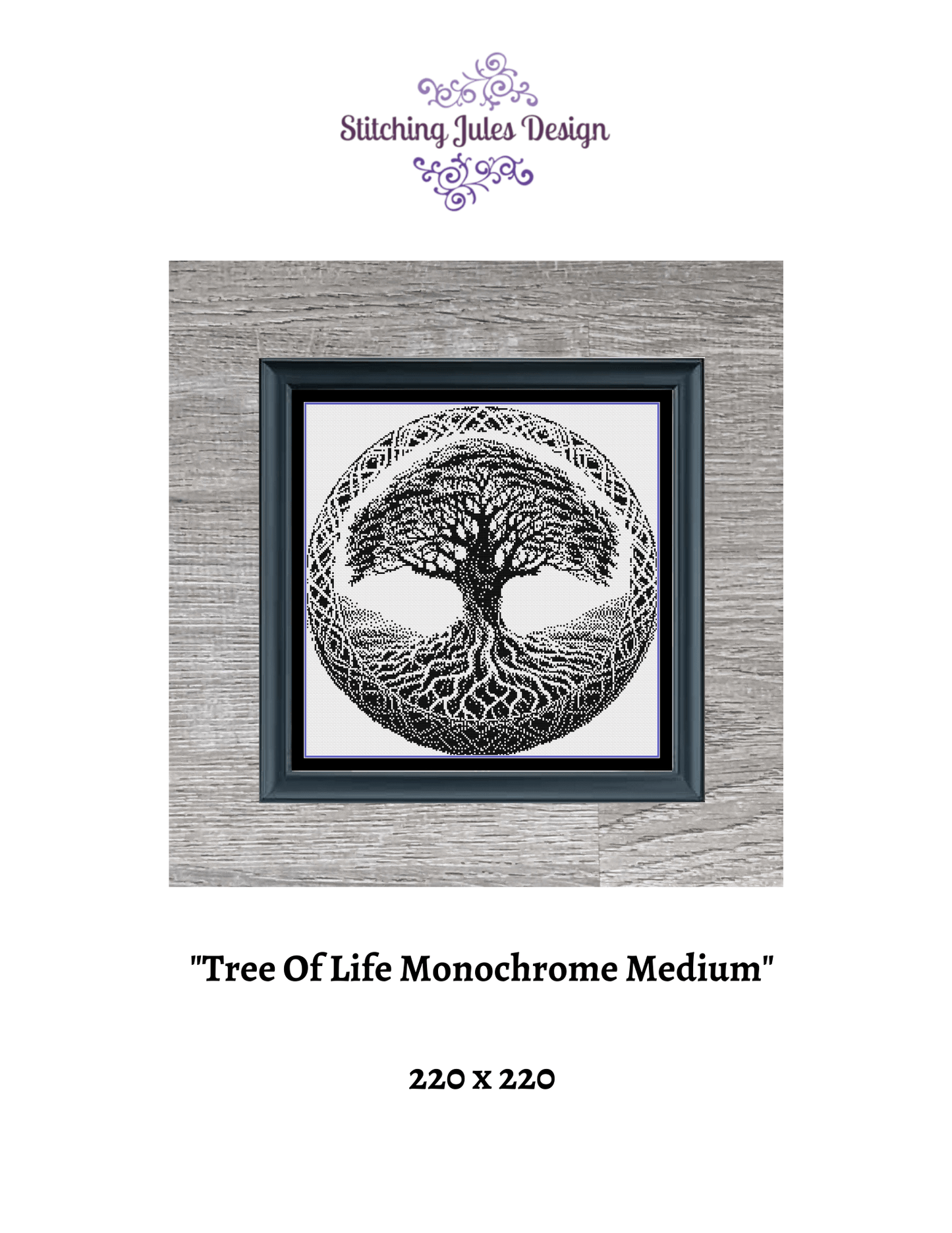 Stitching Jules Design Cross Stitch Pattern Medium Sized Tree Of Life Monochrome Cross Stitch Pattern Instant PDF Download