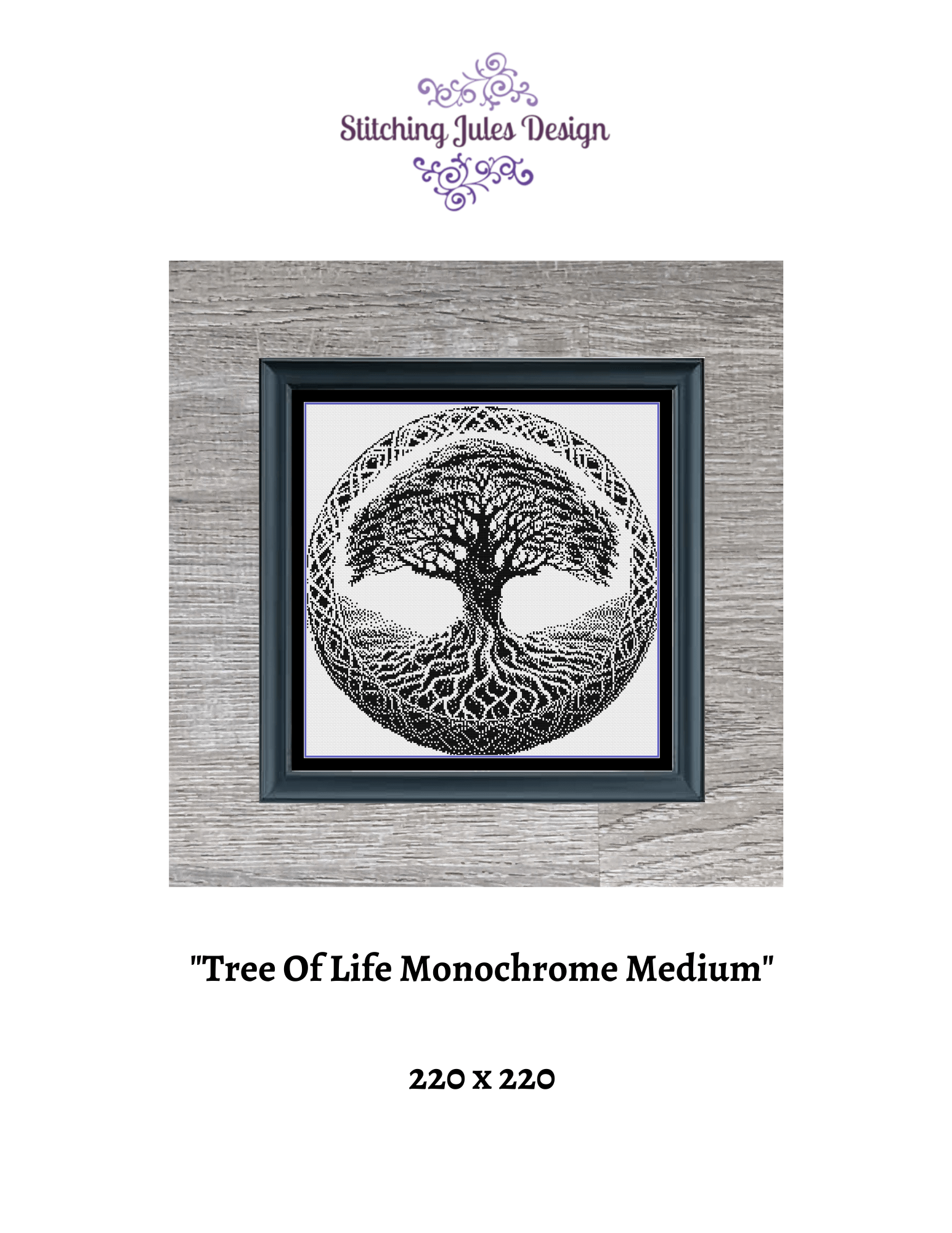 Stitching Jules Design Cross Stitch Pattern Medium Sized Tree Of Life Monochrome Cross Stitch Pattern Instant PDF Download