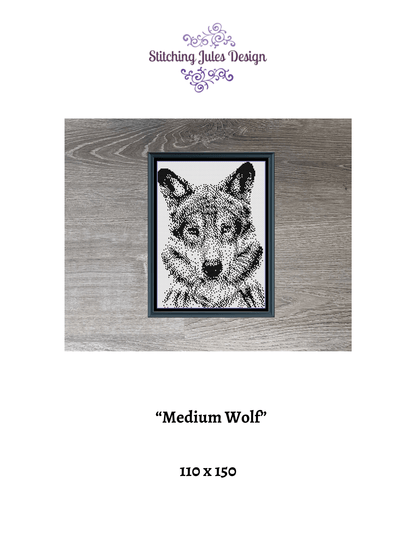 Stitching Jules Design Cross Stitch Pattern Medium Wolf Monochrome