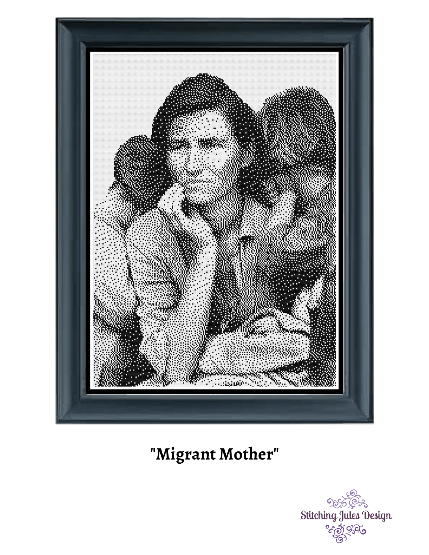 Stitching Jules Design Cross Stitch Pattern Migrant Mother Monochromatic Vintage Historical Cross Stitch Pattern | PDF Digital Download