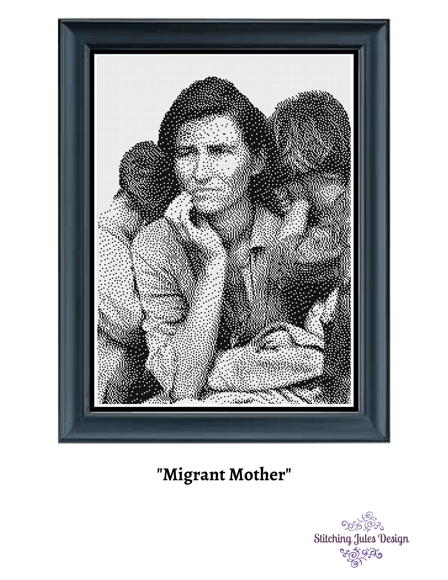 Stitching Jules Design Cross Stitch Pattern Migrant Mother Monochromatic Vintage Historical Cross Stitch Pattern | PDF Digital Download