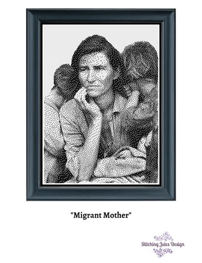 Stitching Jules Design Cross Stitch Pattern Migrant Mother Monochromatic Vintage Historical Cross Stitch Pattern | PDF Digital Download