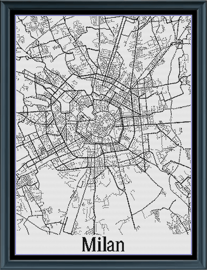 Stitching Jules Design Cross Stitch Pattern Milan Italy City Map Monochrome Counted Cross Stitch Pattern (Digital Download)