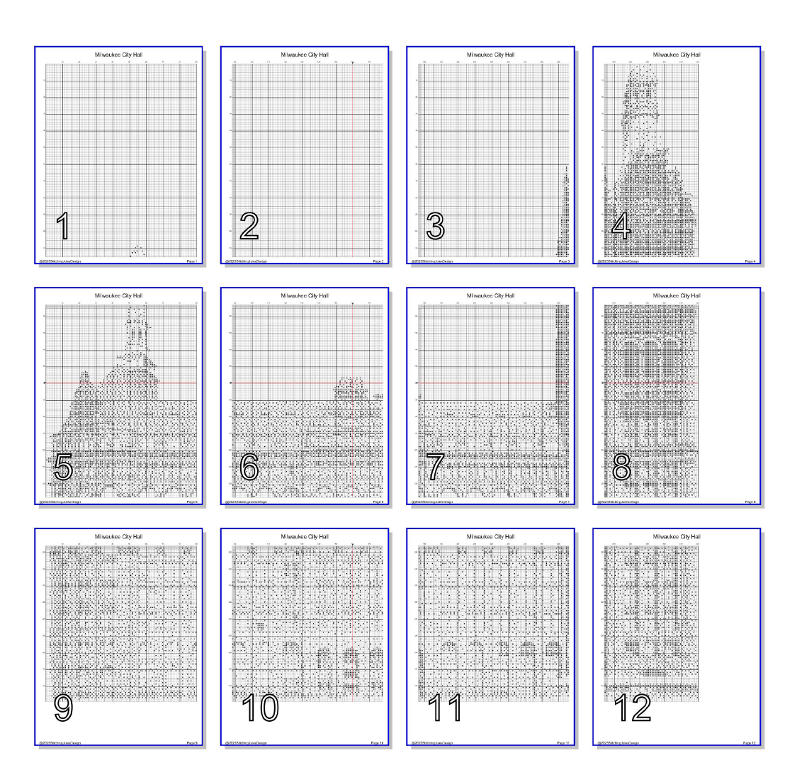 Stitching Jules Design Cross Stitch Pattern Milwaukee City Hall Wisconsin Building Monochrome Counted Cross-Stitch Pattern (Digital Download)