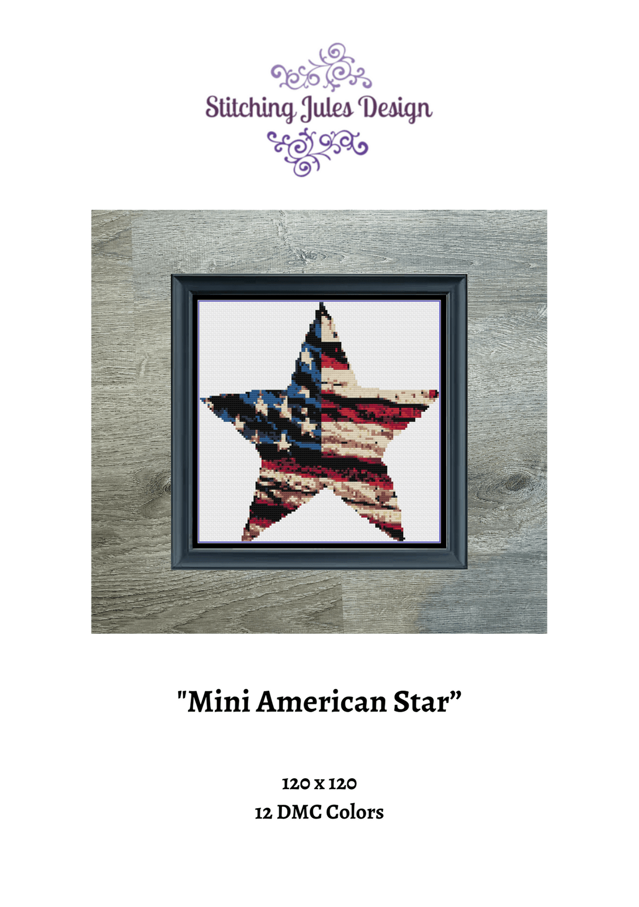 Stitching Jules Design Cross Stitch Pattern Mini American Flag Star Counted Cross-Stitch Pattern Instant PDF Download