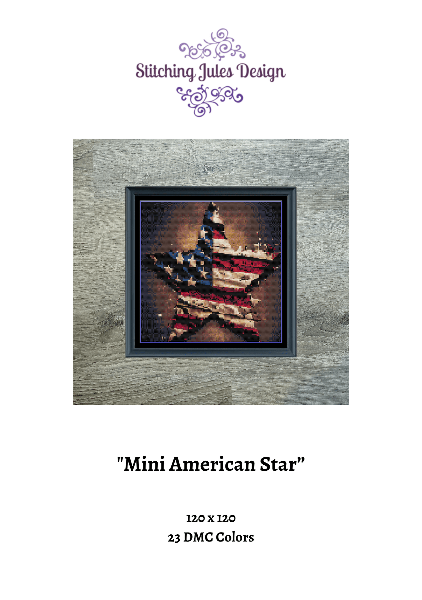 Stitching Jules Design Cross Stitch Pattern Mini American Star Counted Cross Stitch Pattern | Full Coverage | Instant Download PDF