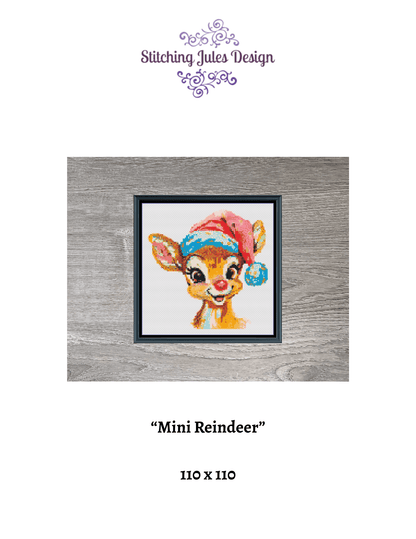 Stitching Jules Design Cross Stitch Pattern Mini Baby Reindeer Rudolph Christmas Holiday Cute Counted Cross-Stitch Pattern