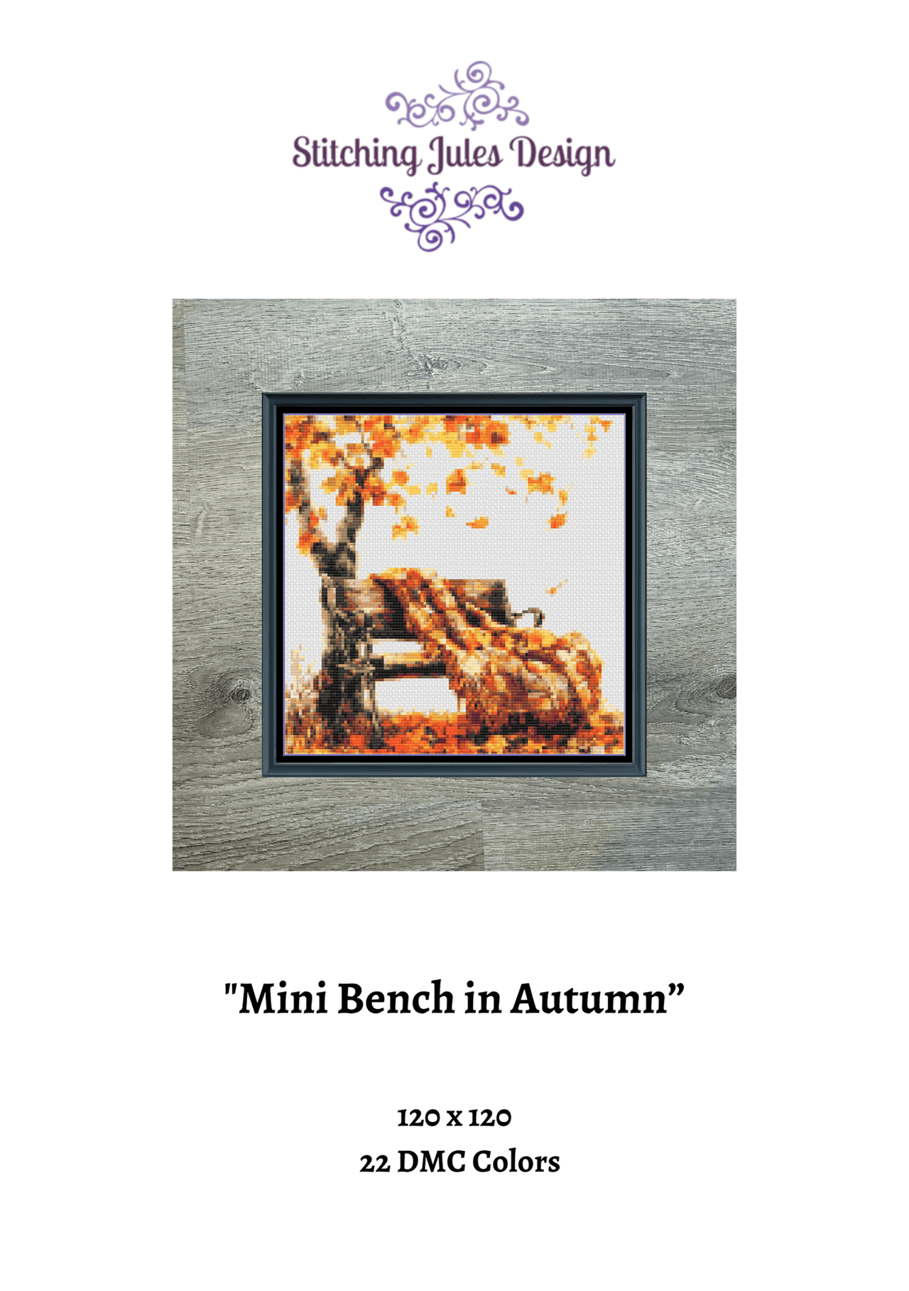 Stitching Jules Design Cross Stitch Pattern Mini Bench in Autumn