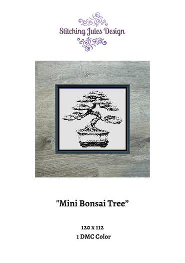 Stitching Jules Design Cross Stitch Pattern Mini Bonsai Tree Monochrome