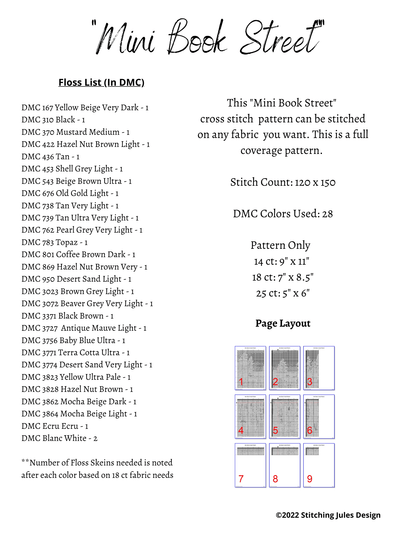 Stitching Jules Design Cross Stitch Pattern Mini Book Street Cross Stitch Embroidery Needlepoint Pattern PDF Download