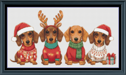 Stitching Jules Design Cross Stitch Pattern Mini Dachshund Christmas Dog Counted Cross-Stitch Pattern (Digital Download)