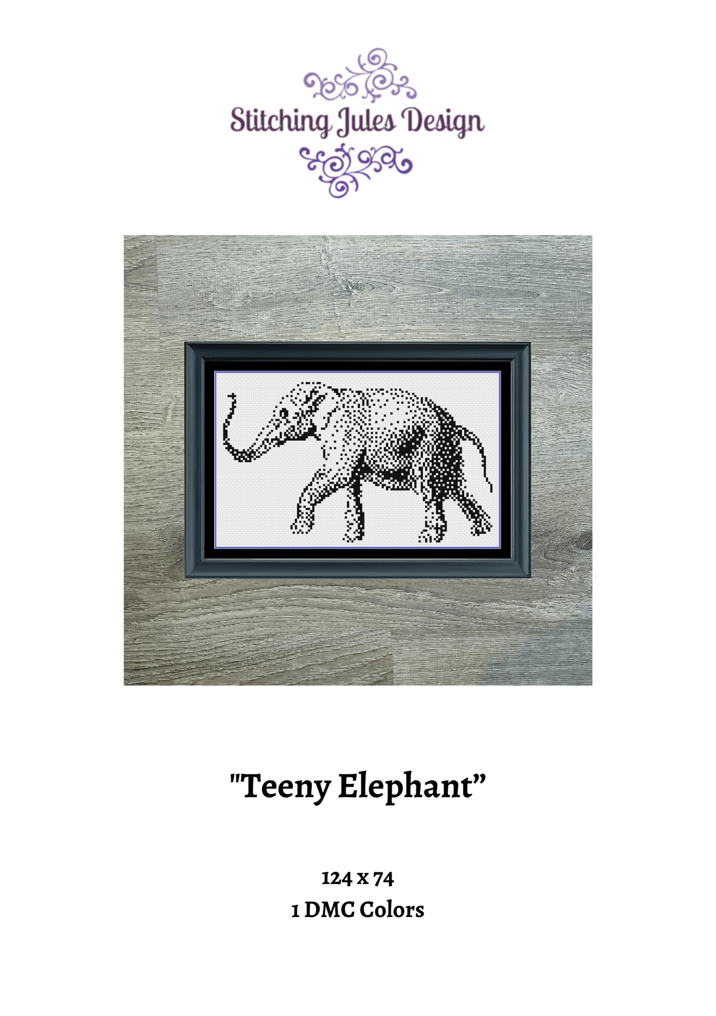 Stitching Jules Design Cross Stitch Pattern Mini Elephant Monochrome Counted Cross-Stitch Pattern | Instant Download PDF