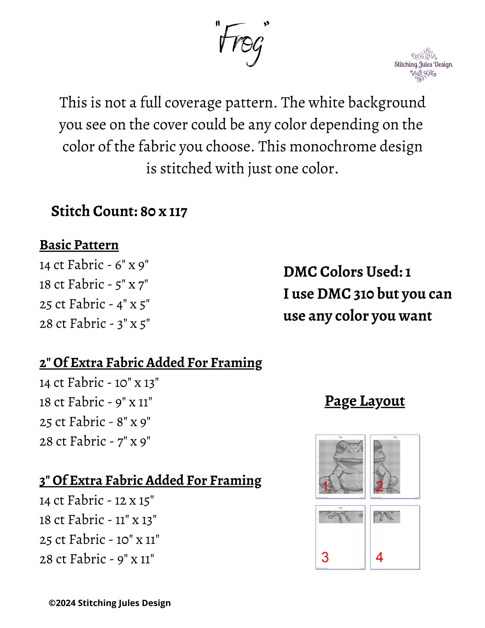 Stitching Jules Design Cross Stitch Pattern Mini Frog Cross Stitch Pattern | Animal Cross Stitch | Monochrome | Instant Download PDF