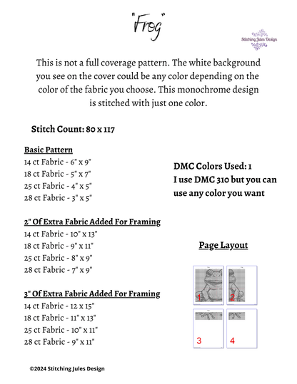 Stitching Jules Design Cross Stitch Pattern Mini Frog Cross Stitch Pattern | Animal Cross Stitch | Monochrome | Instant Download PDF