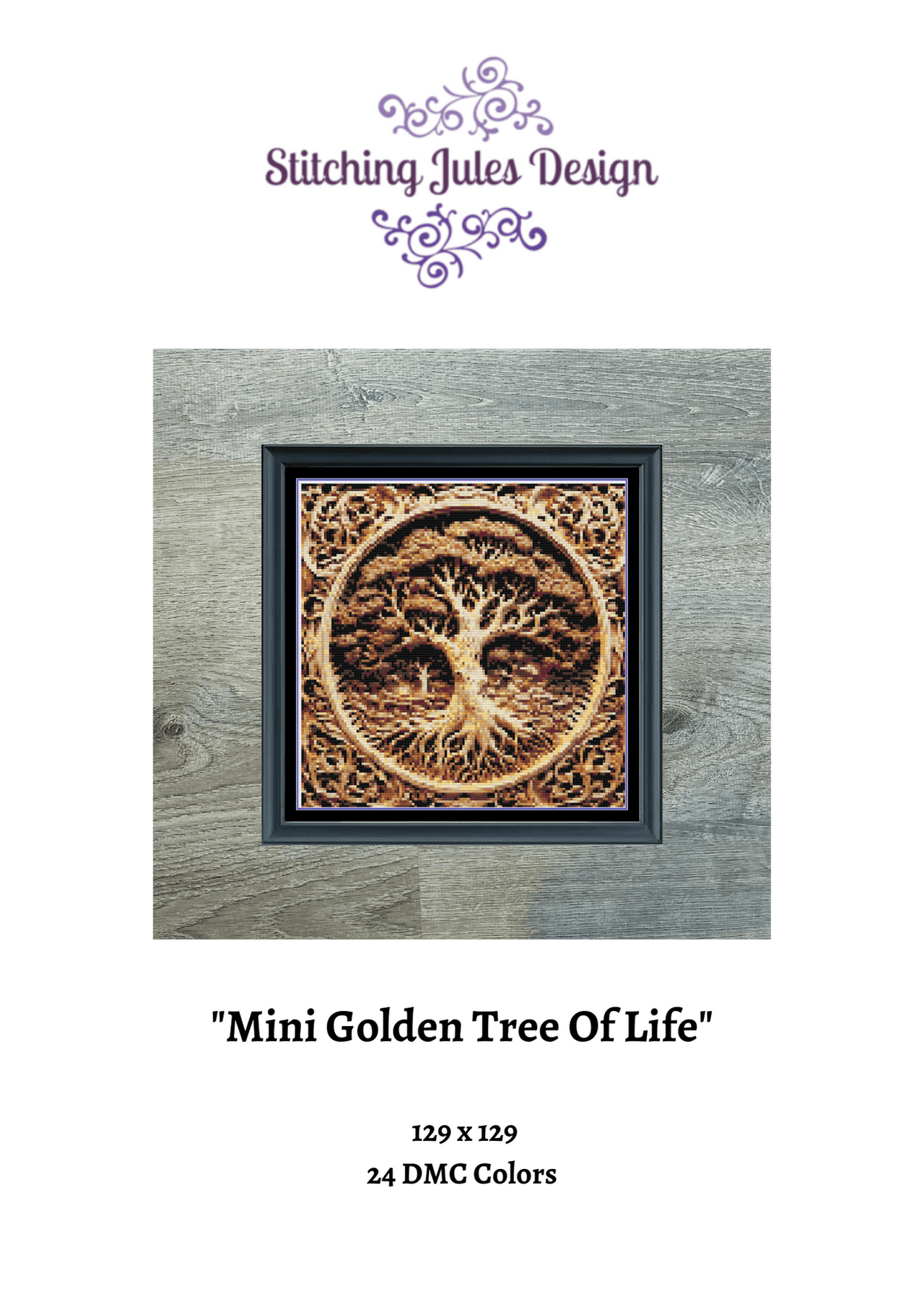 Stitching Jules Design Cross Stitch Pattern Mini Golden Tree of Life Counted Cross Stitch | Norse Mythology | Instant Download PDF