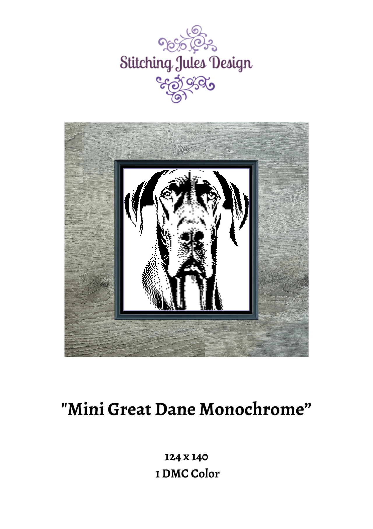 Stitching Jules Design Cross Stitch Pattern Mini Great Dane Monochrome