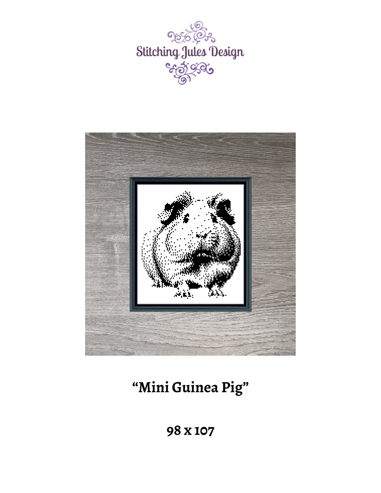 Stitching Jules Design Cross Stitch Pattern Mini Guinea Pig Animal Monochrome Counted Cross Stitch Pattern Digital Download