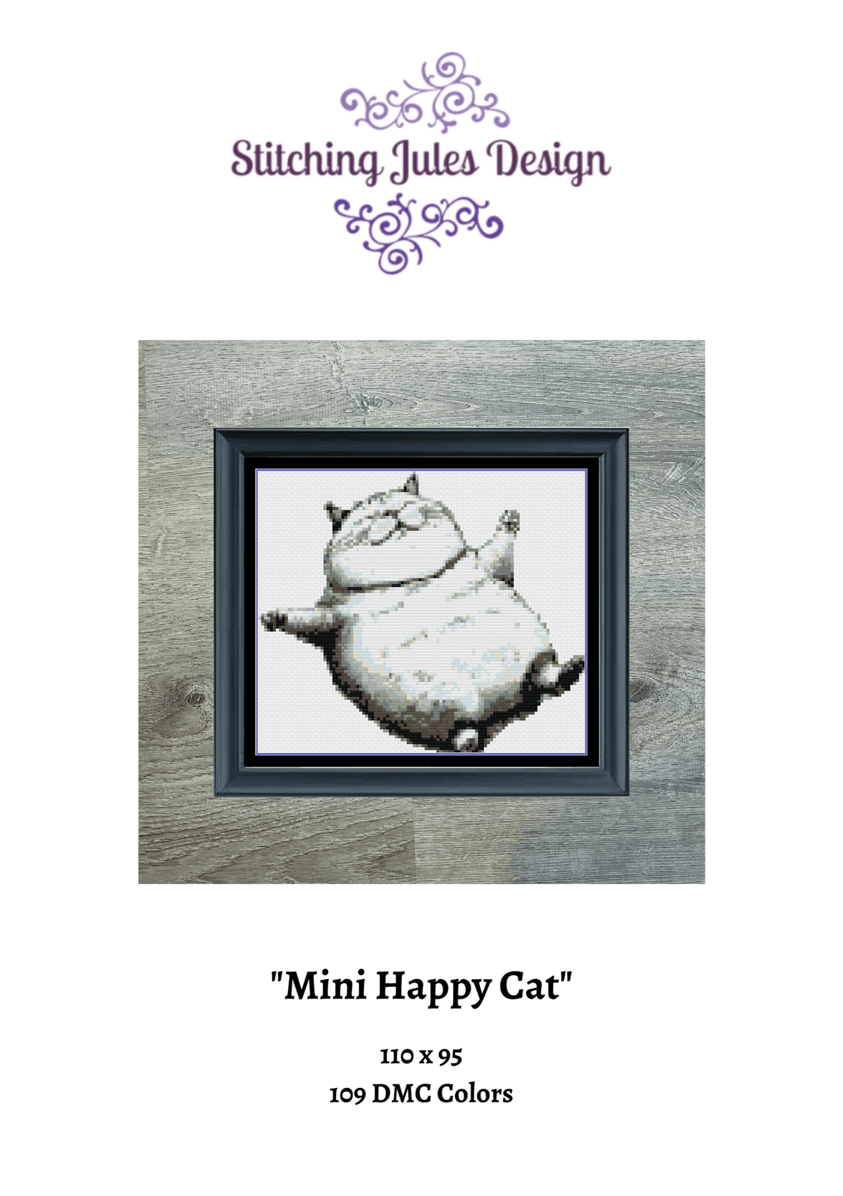 Stitching Jules Design Cross Stitch Pattern Mini Happy Cat Cross-Stitch Pattern Instant PDF Download